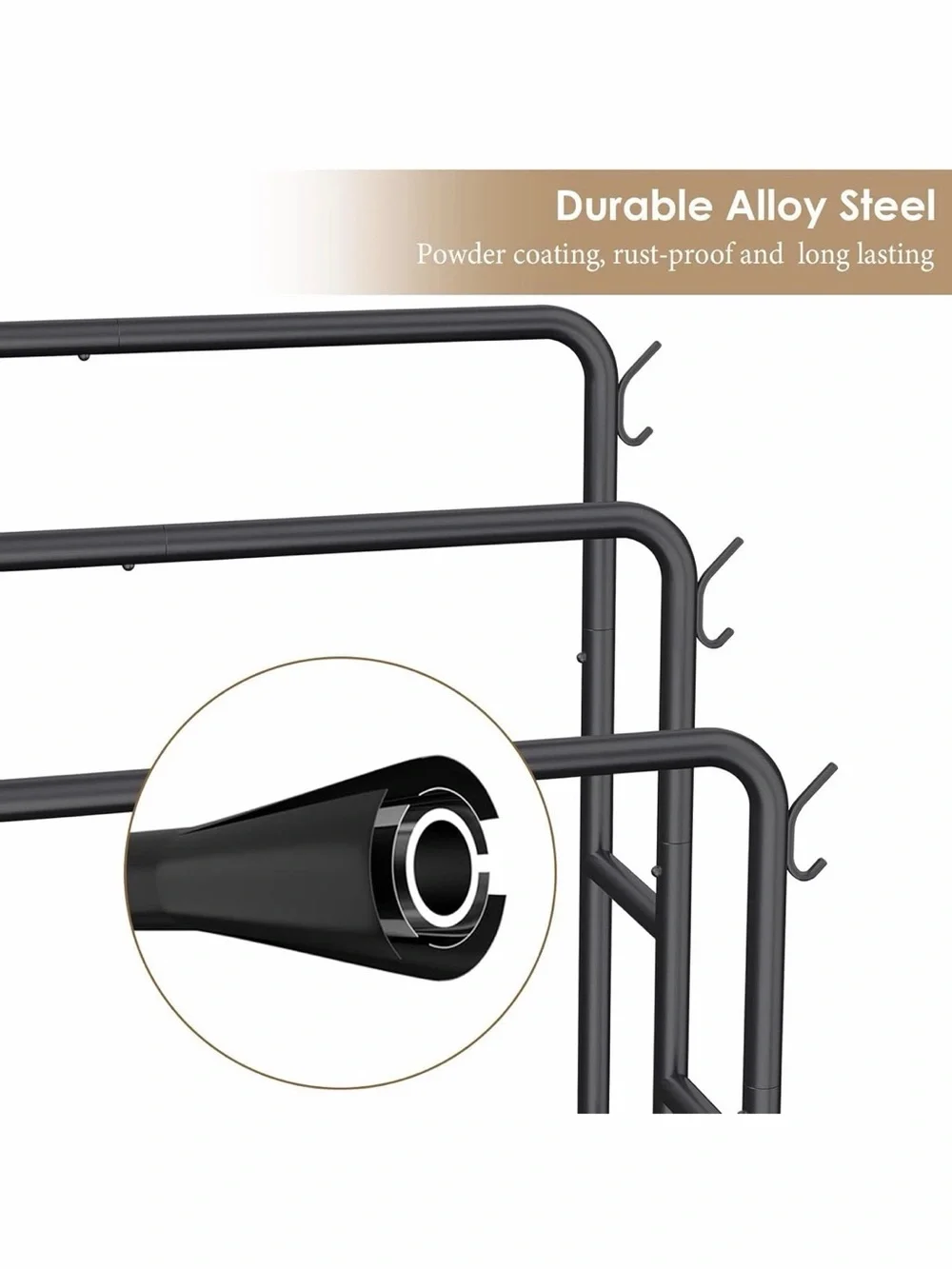 Black 40'' Freestanding 3 Tier Metal Towel Rack, 2 Baskets & 6 Hooks🪝